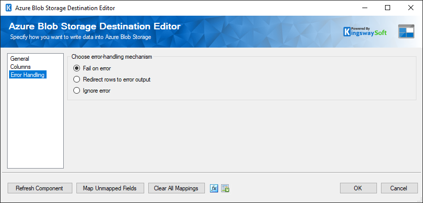 SSIS Azure Blob Storage Destination - Error Handling